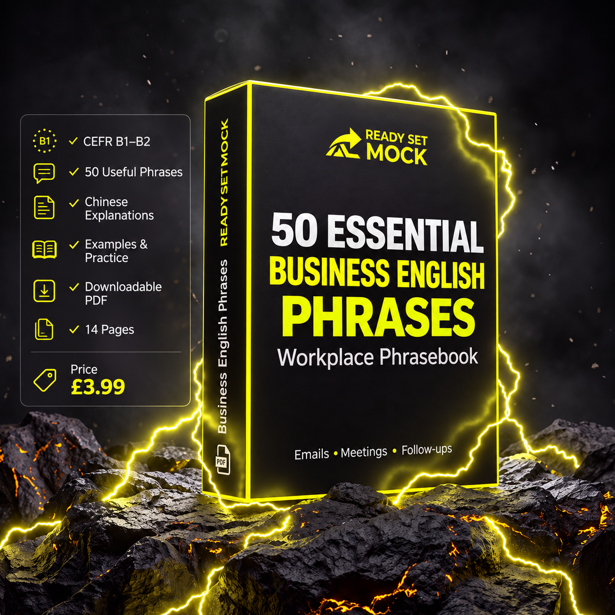 50 Essential Business English Phrases digital PDF, B1–B2, Chinese explanations, 14 pages, £3.99